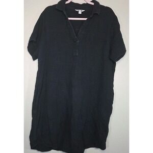 3 Dots Black Gauze Tunic Dress XL Pockets Textured Oversized